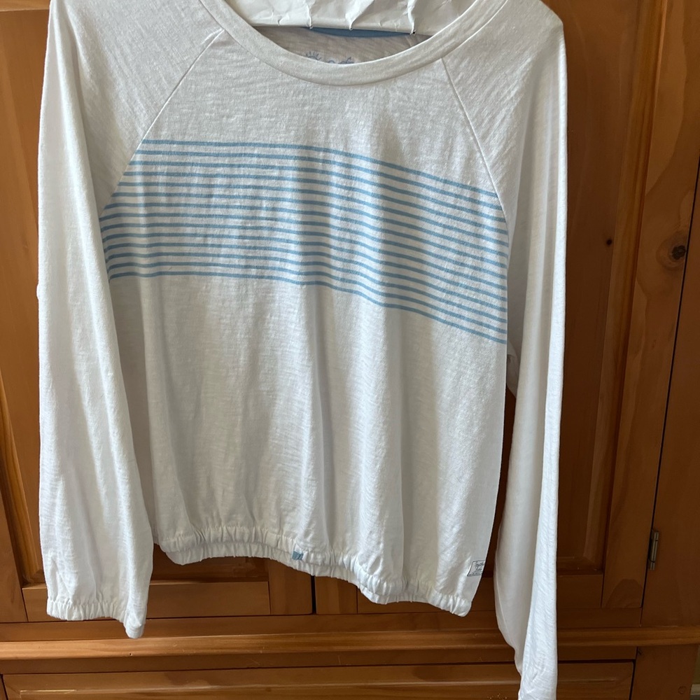 Southern Tide White Long Sleeve Top with Blue Stripes